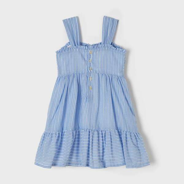 Pasikávé šaty jemne nazbierané s veľkou mašľou na hrudi Mayoral capri modrá