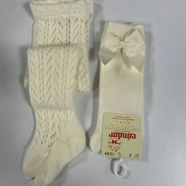 CÓNDOR Háčkované pančuchy bez mašle maslové Perle openwork folk tights beige 2531 | Welcomebaby.sk