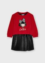 Koženkové kombinované šaty s postavičkou Mayoral červenočierne | Welcomebaby.sk