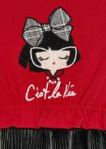 Koženkové kombinované šaty s postavičkou Mayoral červenočierne | Welcomebaby.sk