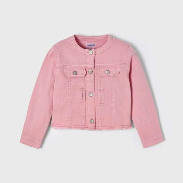 Dievčenská rifľová bunda na cvoky bez goliera Mayoral staroružová blush | Welcomebaby.sk