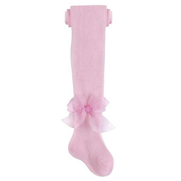 Hladké pančuchy s tylovou mašľou organza ceremonia baby ružová | Welcomebaby.sk