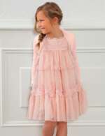 Marhuľkové krátke bolerko vpredu s bodkovaným tylom Abel & Lula | Welcomebaby.sk