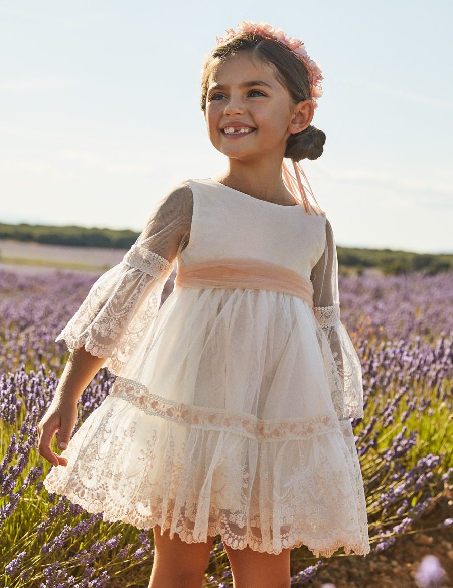 Elegantné sviatočné vyšívané šaty s 3/4 rukávmi Abel & Lula krémové lososové | Welcomebaby.sk Elegantné sviatočné vyšívané šaty s 3/4 rukávmi Abel & Lula krémové lososové | Welcomebaby.sk