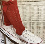 Háčkované podkolienky so saténovou mašľou červené | Welcomebaby.sk