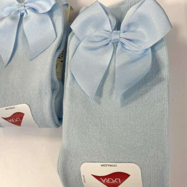 Hladké podkolienky so saténovou mašľou Cóndor baby modrá | Welcomebaby.sk