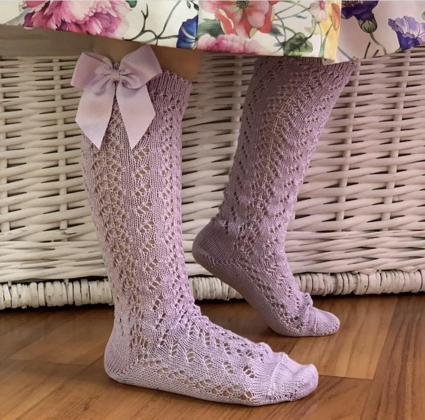 Háčkované podkolienky s mašľou Cóndor fialové svetlé | Welcomebaby.sk Háčkované podkolienky s mašľou Cóndor fialové svetlé | Welcomebaby.sk