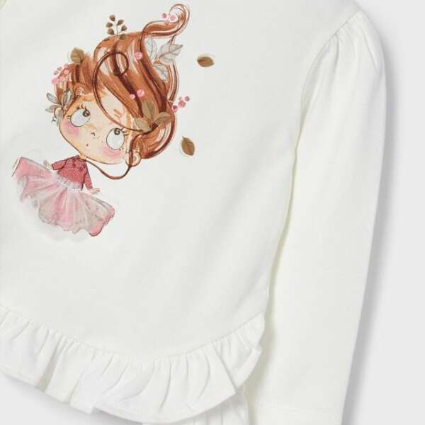 Legíny a tričko s volánom s potlačou dievčatka s veľkými vlasmi Leggings with ruffle top set baby Mayoral ružové blush 2722 | Welcomebaby.sk