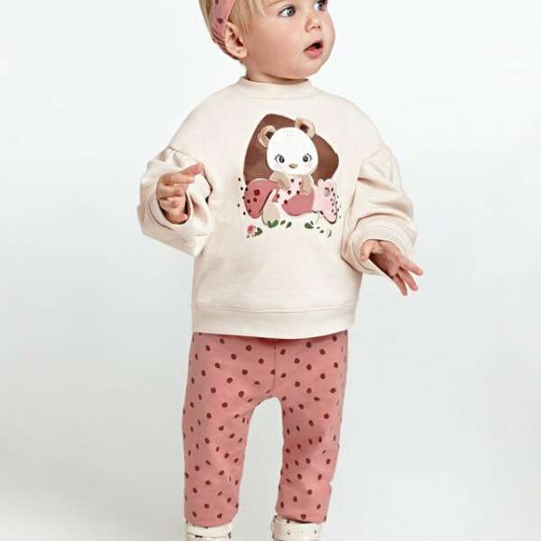 Bodkované legíny a mikina Leggings with jumper set baby Mayoral béžová ružová | Welcomebaby.sk