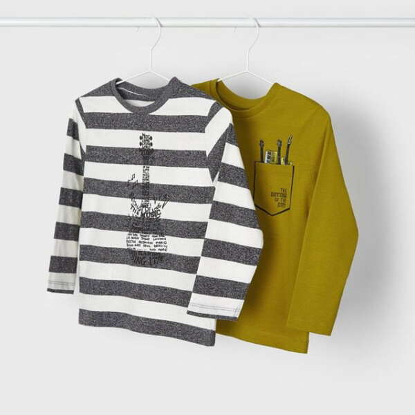 MAYORAL Chlapčenské tričko s dlhým rukávom 2set hudobné nástroje Set of 2 long sleeve T-shirts boy olivové | Welcomebaby.sk