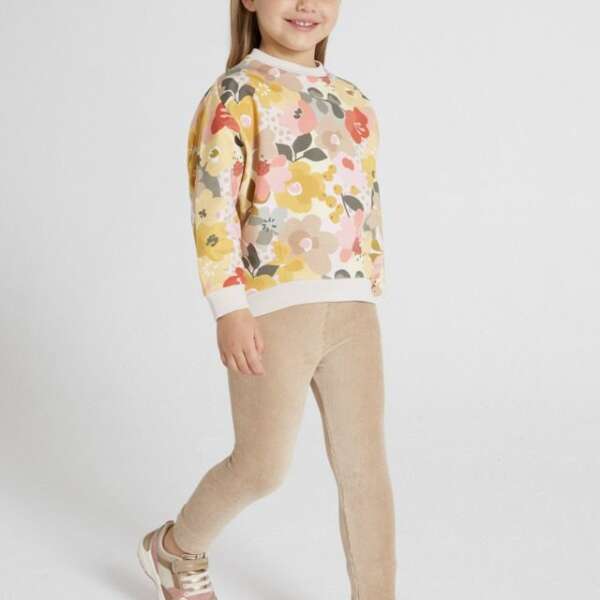 MAYORAL Semišové legíny s kvetovanou mikinou Corduroy leggings and top set girl 4773 honey | Welcomebaby.sk