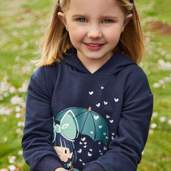 Teplákové šaty s obrázkom dievčatka s dáždnikom Fleece dress girl 4967 tmavomodrý | Welcomebaby.sk