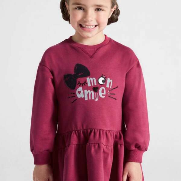 Teplákové volánové šaty Ruffle dress girl Mayoral malinové 4973 | Welcomebaby.sk