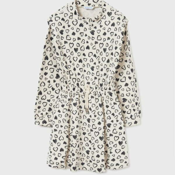 Teplákové šaty so srdiečkami a dlhým rukávom Patterned fleece dress girl Mayoral krémové chick pea 7946 | Welcomebaby.sk