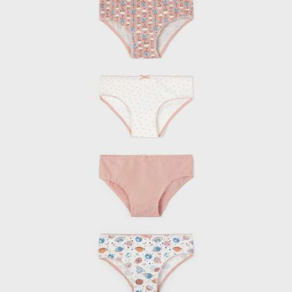 MAYORAL Dievčenské nohavičky bodkované a s obrázkami Pack of 4 knickers girl ružové | Welcomebaby.sk