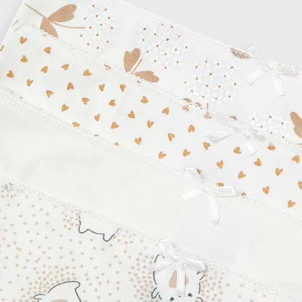 MAYORAL Dievčenské nohavičky bodkované, s lístkami Pack of 4 knickers girl krémové | Welcomebaby.sk