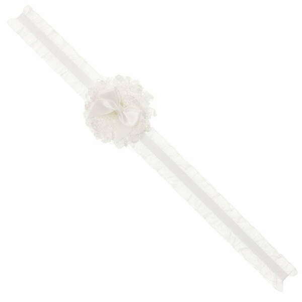Tenká čelenka s kvetom pre bábätká Muslin baby headband with rosette and little satin hair bow Siena biela | Welcomebaby.sk