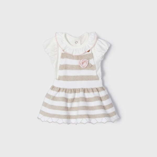 Pletené šaty s body Mayoral pruhované krémové | Welcomebaby.sk