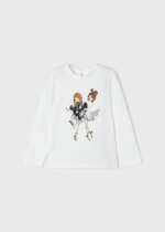 MAYORAL Tričko s dievčatkami a flitrovými srdiečkami T-shirt girl biele 4025 | Welcomebaby.sk