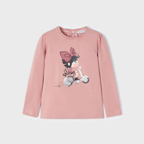 MAYORAL Tričko s dlhým rukávom potlač motorka a flitre Long sleeve t-shirt girl 4025 | Welcomebaby.sk