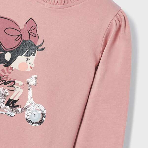 MAYORAL Tričko s dlhým rukávom potlač motorka a flitre Long sleeve t-shirt girl 4025 | Welcomebaby.sk