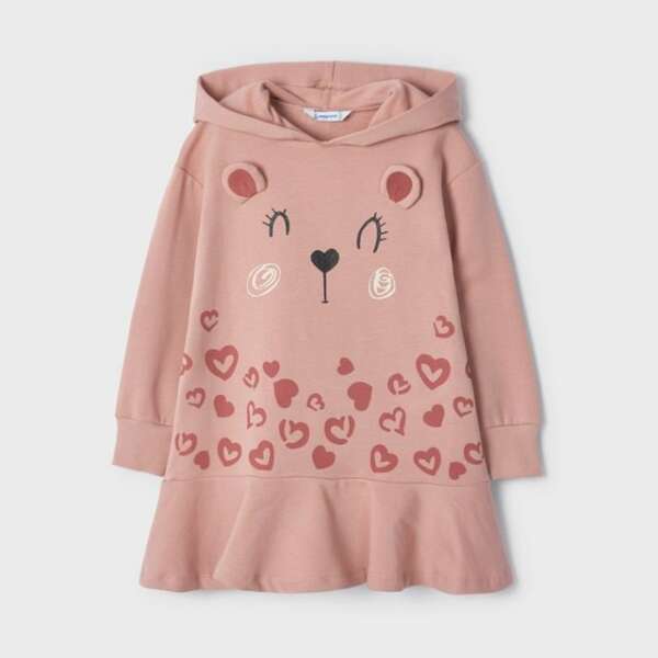 MAYORAL Teplákové šaty s tváričkou a srdiečkami Fleece dress girl rosy ružové | Welcomebaby.sk