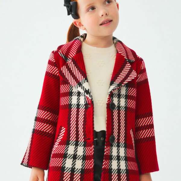 ABEL & LULA Károvaný kabát červený Plaid coat red 5828 | Welcomebaby.sk