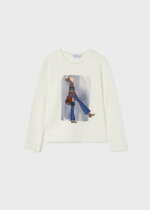 MAYORAL Tričko s potlačou kráčajúcej dámy Long sleeve T-shirt biele 7025 | Welcomebaby.sk