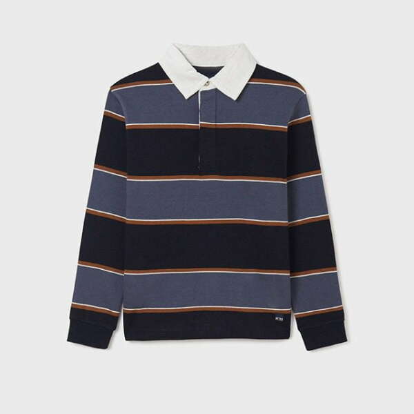 MAYORAL Chlapčenské pruhované polo tričko s dlhým rukávom Long sleeve polo boy tmavomodré | Welcomebaby.sk