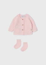 MAYORAL Dievčenský pletený sveter s ponožkami Knit long cardigan with socks newborn ružový 1346 | Welcomebaby.sk