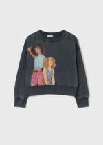 Dievčenská krátka mikina s obrázkami dám Worn effect sweatshirt girl Mayoral vyblednutá čierna 6420 | Welcomebaby.sk