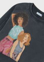 Dievčenská krátka mikina s obrázkami dám Worn effect sweatshirt girl Mayoral vyblednutá čierna 6420 | Welcomebaby.sk