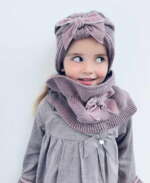 CÓNDOR Pletený nákrčník s velvet mašľou iris Garter stitch snood scarf with velvet bow | Welcomebaby.sk