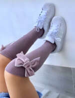 Hladké podkolienky s velvet mašľou Cóndor iris svetlá fialková | Welcomebaby.sk