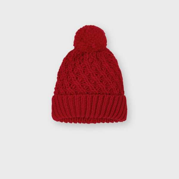 MAYORAL Dievčenská pletená čiapka s brmbolcom červená Knitted hat red 10160 | Welcomebaby.sk