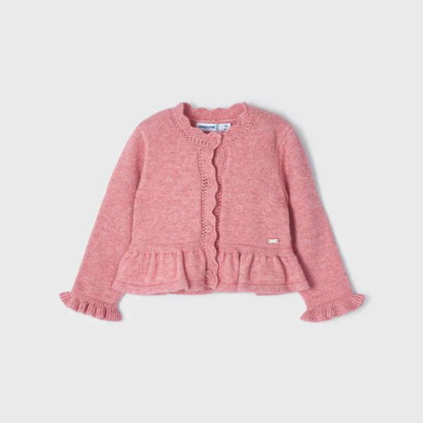 MAYORAL Sveter s volánom ružový Knitted cardigan baby pink 2315 | Welcomebaby.sk
