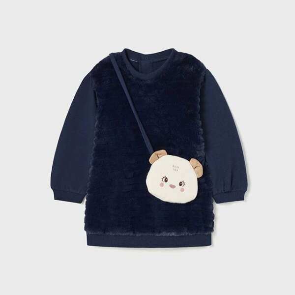 MAYORAL Zimné šaty s kabelkou tmavomodré Faux fur dress with bag baby navy blue 2950 | Welcomebaby.sk