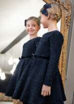 ABEL & LULA Žakárové trblietavé šaty modré s dlhým rukávom Knitted Jacquard Dress navy blue 5535 | Welcomebaby.sk