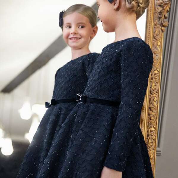 ABEL & LULA Žakárové trblietavé šaty modré s dlhým rukávom Knitted Jacquard Dress navy blue 5535 | Welcomebaby.sk