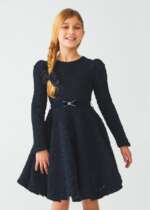 ABEL & LULA Žakárové trblietavé šaty modré s dlhým rukávom Knitted Jacquard Dress navy blue 5535 | Welcomebaby.sk