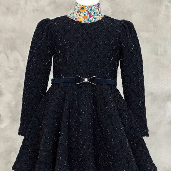 ABEL & LULA Žakárové trblietavé šaty modré s dlhým rukávom Knitted Jacquard Dress navy blue 5535 | Welcomebaby.sk