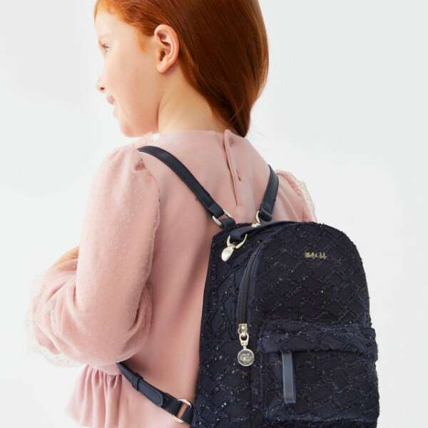 ABEL & LULA Elegantný trblietavý ruksak tmavomodrý Knitted Jacquard Backpack Girl navy blue 5961 | Welcomebaby.sk