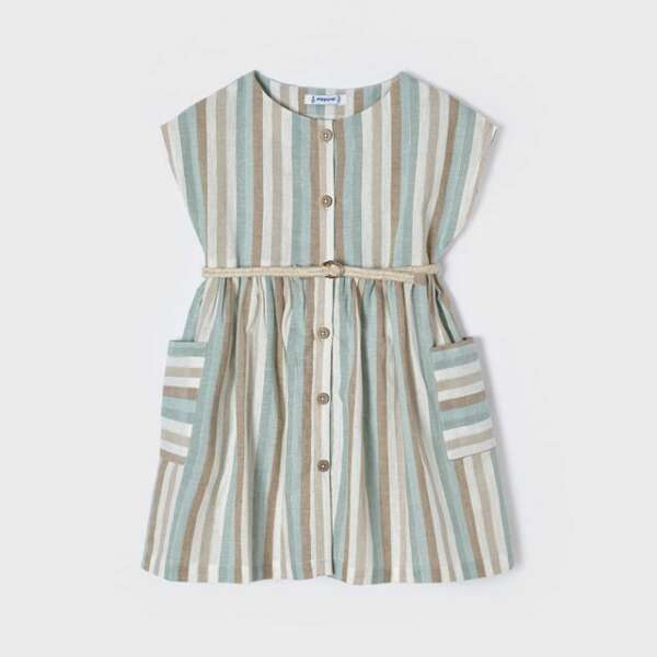 MAYORAL Pruhované šaty na gombíky pastelové jade 3929 Dress for girl | Welcomebaby.sk