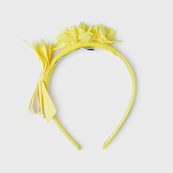 MAYORAL Čelenka s mašľou a tromi kvetmi žltá Flower bow hairband limon 10193 | Welcomebaby.sk