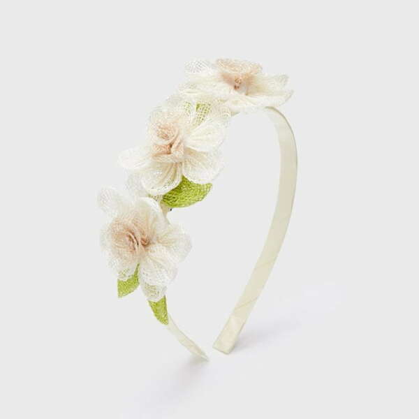 MAYORAL Kvetovaná čelenka krémová Flower hairband crudo 10249 | Welcomebaby.sk