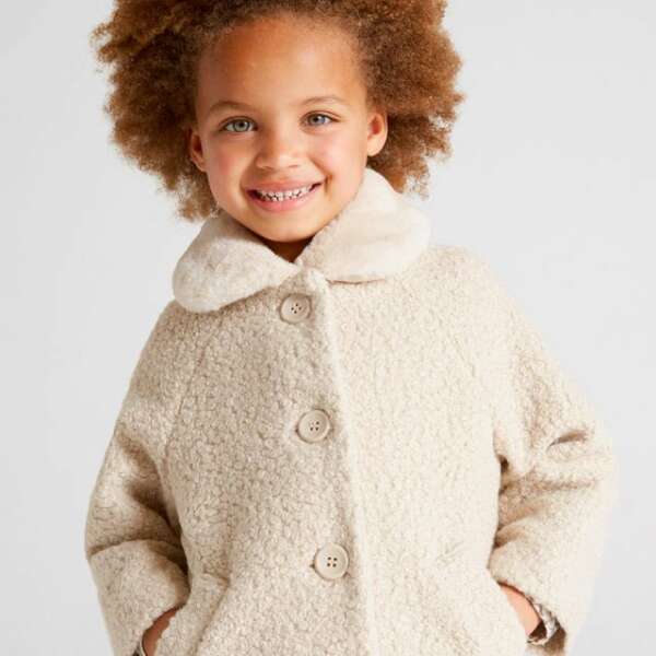MAYORAL Kožušinový kabát béžový Terry coat beige 4484 | Welcomebaby.sk