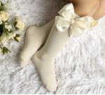 MEIA PATA Hladké podkolienky krémové pearl s dvojitou mašľou Kneesocks With Double Satin and Organza Bow 1124M6 | Welcomebaby.sk