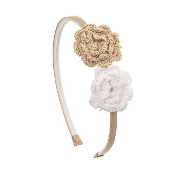 W BABY Čelenka béžová s háčkovanými kvetmi Hairband Crochet Flowers Beige | Welcomebaby.sk