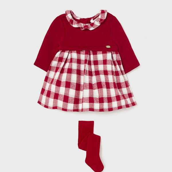 MAYORAL Kárované červené šaty s pančuchami Dress With Tights red 2804 | Welcomebaby.sk