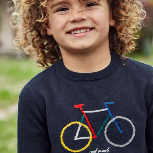 MAYORAL Sveter bicykel modrý Intarsia Bike Jumper navy blue 4386 | Welcomebaby.sk